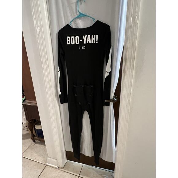 Pink Boo Yah Skeleton Pattern Thermal Waffle Knit One Piece Jammies Sz M - Picture 6 of 8